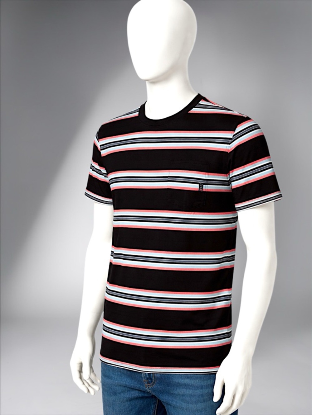 Men's Black Striped Crew Neck T-Shirt with Pocket - Picture 15 of 15